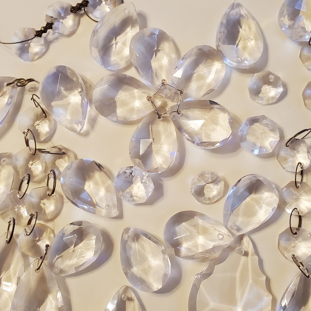 Antique Chandelier Clear Faceted Crystal Lot